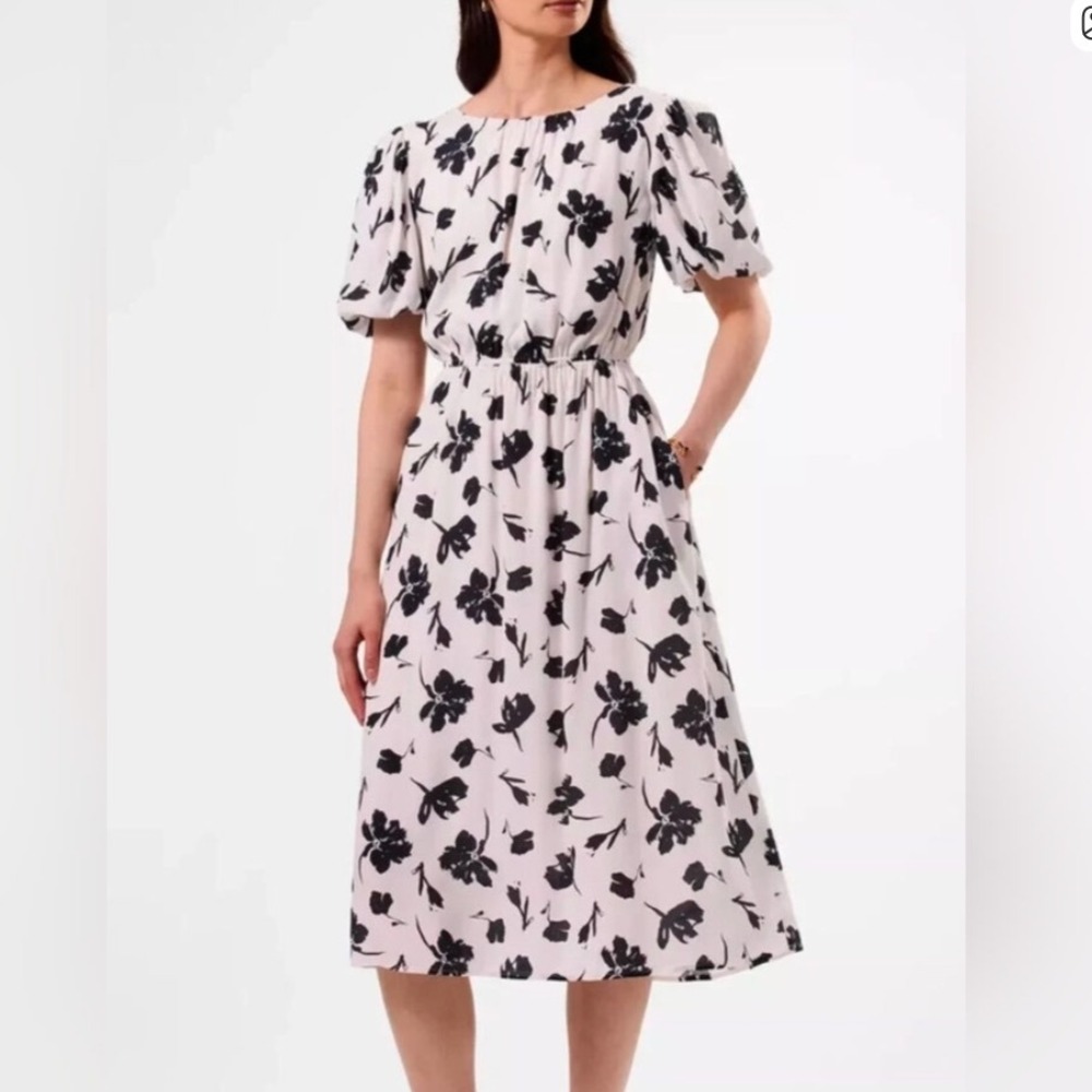 Amour Vert Puff Sleeve Midi Dress Aix White Floral Medium‎ New With Tags